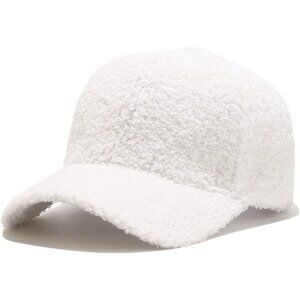 🆕 Women White Winter Baseball Cap Lamb Wool Solid Color Warm Outdoor Travel